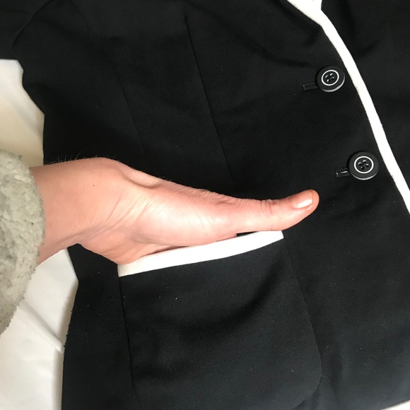 Women’s Black Blazer with White Piping Trim • Tailored 2-Button Jacket - Picture 8 of 12
